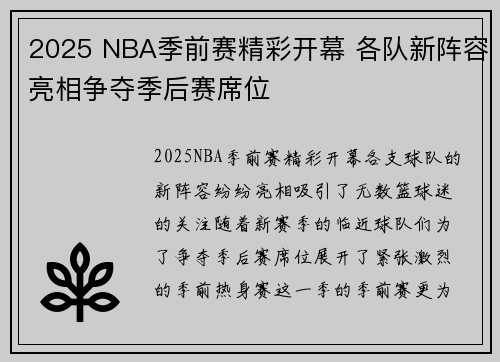 2025 NBA季前赛精彩开幕 各队新阵容亮相争夺季后赛席位